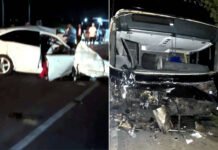 Grave acidente entre ônibus e carro de passeio deixa vítimas fatais na BA-046 em Santo Antônio de Jesus e Bombeiros, SAMU e PRE são acionados; veja mais