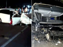 Grave acidente entre ônibus e carro de passeio deixa vítimas fatais na BA-046 em Santo Antônio de Jesus e Bombeiros, SAMU e PRE são acionados; veja mais