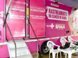 Carreta de mamografia realiza exames gratuitos em Muniz Ferreira de 3 a 8 de setembro; a iniciativa é da Secretaria de Saúde da BA com prefeitura municipal