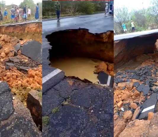 Cratera se abre na BR-116 e trecho de rodovia é totalmente interditado na Bahia; PRF orienta rotas alternativas