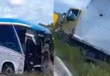 Colisão entre ônibus de viagem e caminhão baú deixa mortos na BR-324