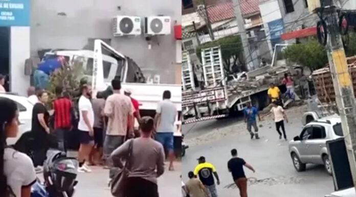 Caminhão desgovernado atinge prédio e deixa sete feridos na Bahia; motorista chegou a ficar preso às ferragens