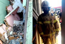 Em SAJ: Explosão de panela de pressão deixa ferido e provoca desabamento parcial de residência; Corpo de Bombeiros fez resgate de vítima com segurança